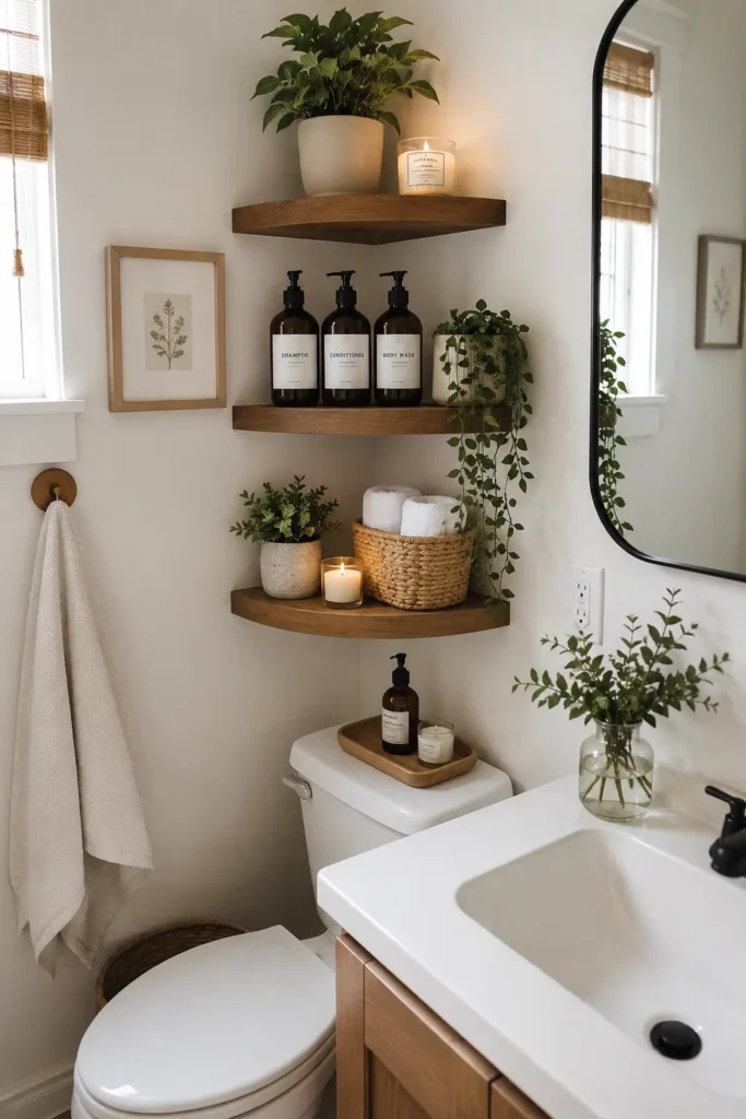 Corner shelves for a small bathroom