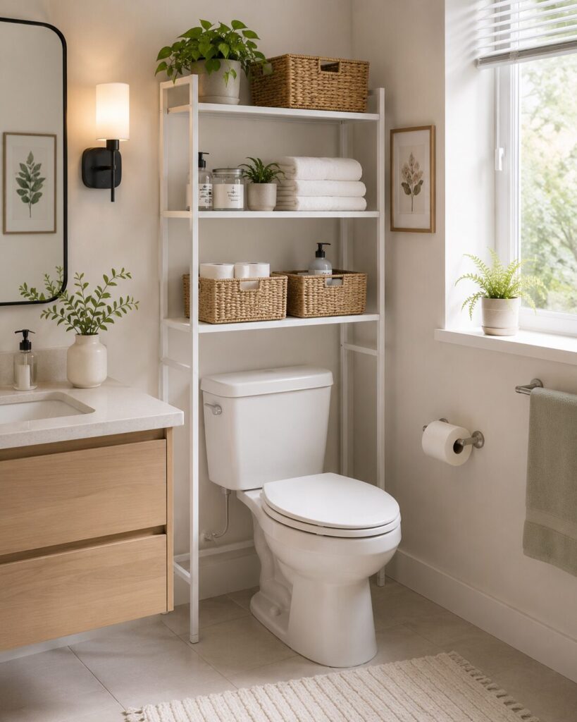 Over-the-toilet storage rack for small bathroom