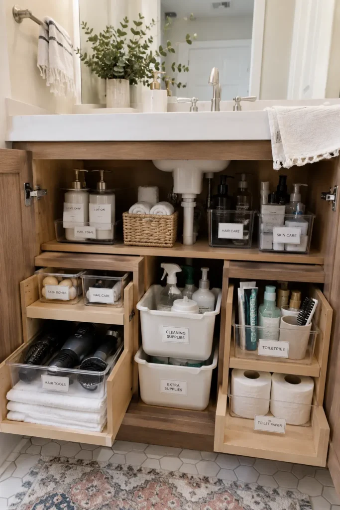 Under sink organizer for bathroom storage