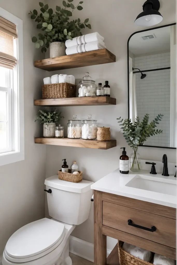 Vertical wall storage ideas for a small bathroom