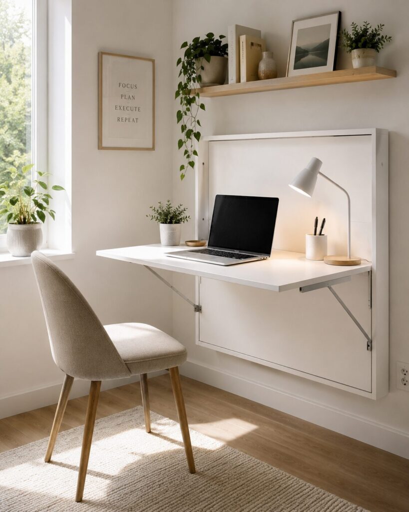 Wall-mounted folding desk for small home office