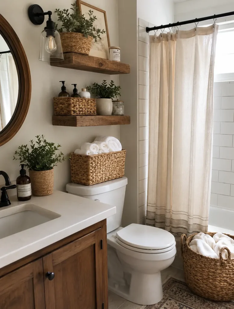 Woven baskets for bathroom storage ideas