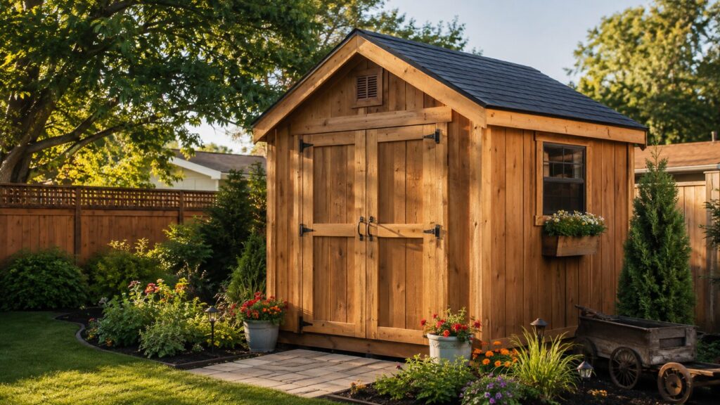 Backyard wooden storage shed DIY build