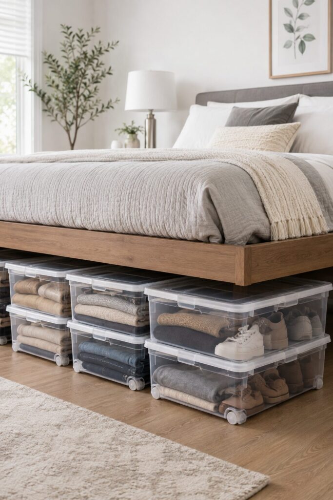 Clear plastic under bed storage bins with wheels