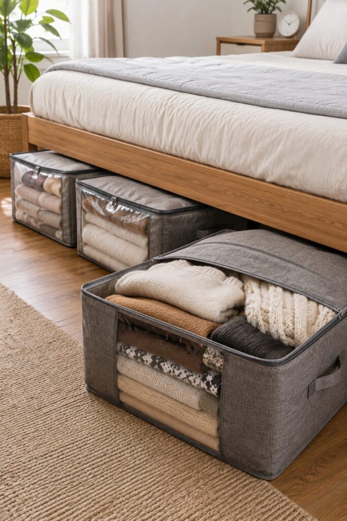 Fabric under bed storage bags with zipper