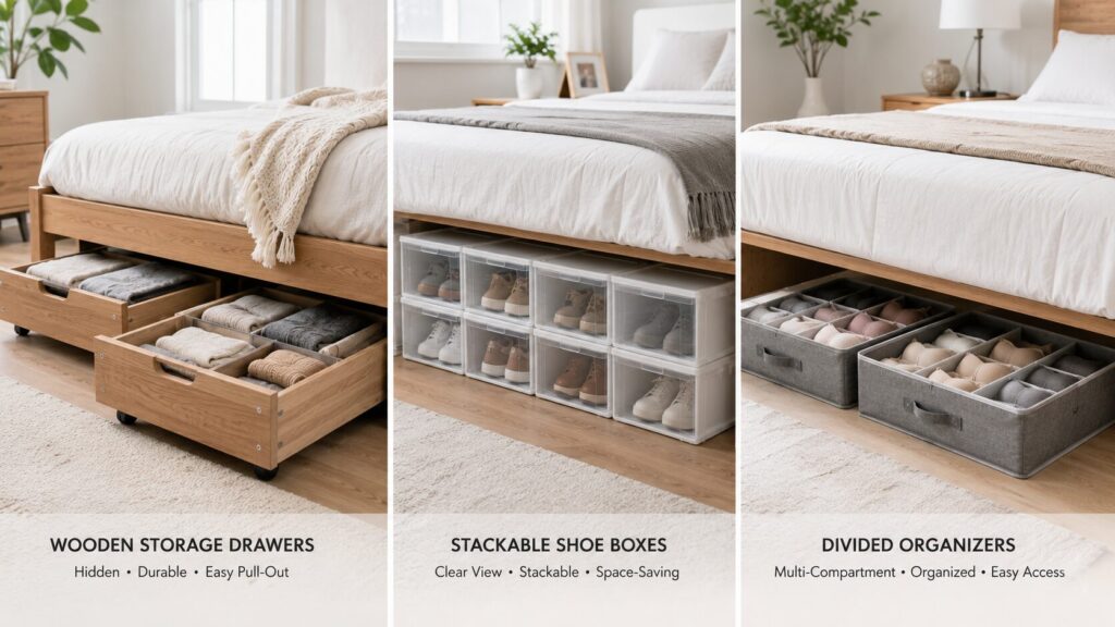 Wooden drawers shoe storage boxes and divided storage bins